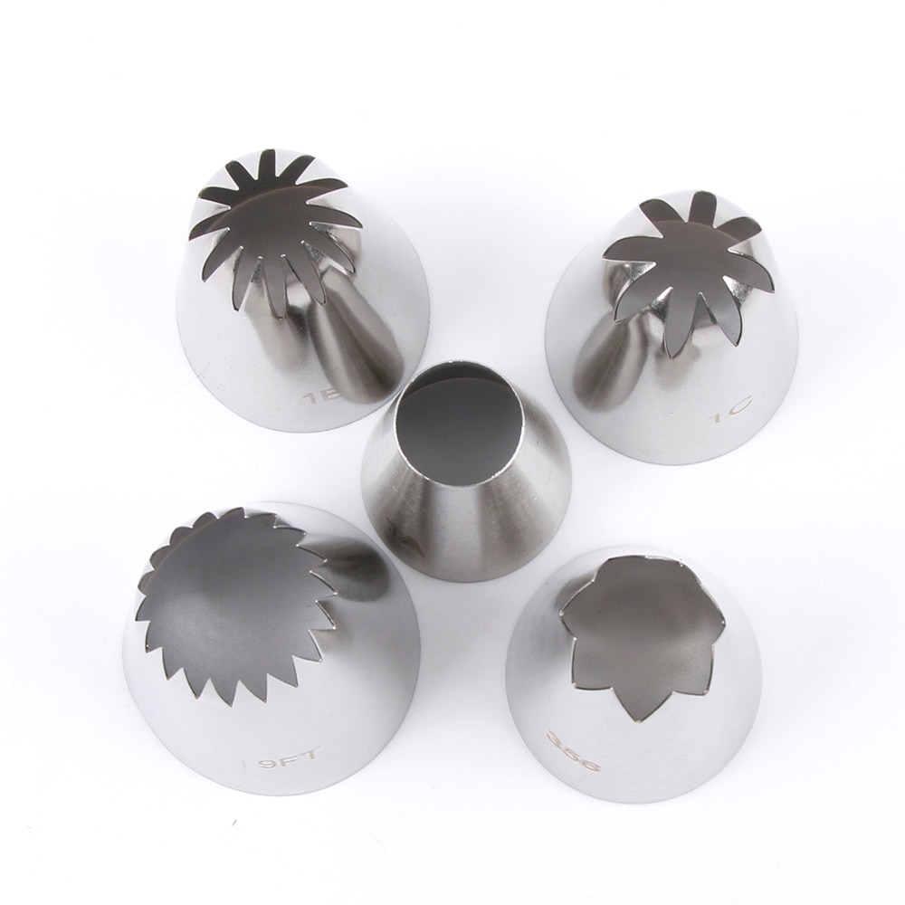 5pcs Large Metal Cake Cream Decoration Tips Stainless Steel Piping Icing Nozzles Cake Fondant Decor Tip Nozzle Cake Baking Tools