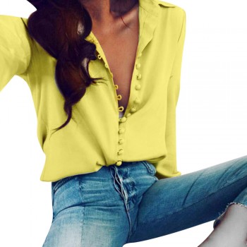 GA@Women Casual Solid Long Sleeves Blouse Lapel Shirt Turn Down Collar Blouse
