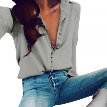 GA@Women Casual Solid Long Sleeves Blouse Lapel Shirt Turn Down Collar Blouse