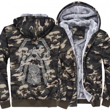 winter sweatshirt raglan print jacket tracksuit Odin Vikings hoodies for men 2019 new fashion wool liner Camouflage sleeve coats
