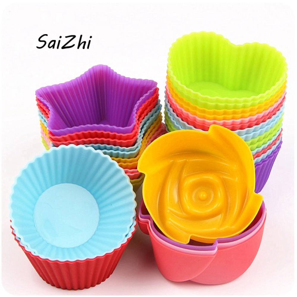 5PCS Silicone Cupcake Circle Heart Star Flower Shapes Jelly Pudding mold 7*3 cm Cake Tool Kitchen Accessories QC5643