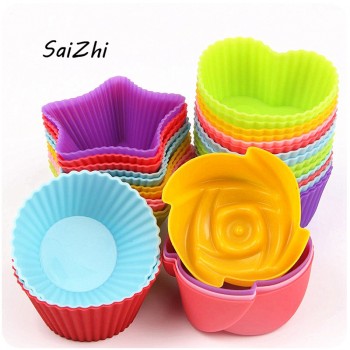 5PCS Silicone Cupcake Circle Heart Star Flower Shapes Jelly Pudding mold 7*3 cm Cake Tool Kitchen Accessories QC5643