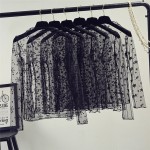spring Summer Women Lace Blouses Shirt Women tops Sexy mesh Blouses See-through Long Sleeve Black Dot Star Striped Shirt Blouse