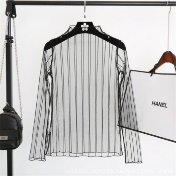 spring Summer Women Lace Blouses Shirt Women tops Sexy mesh Blouses See-through Long Sleeve Black Dot Star Striped Shirt Blouse