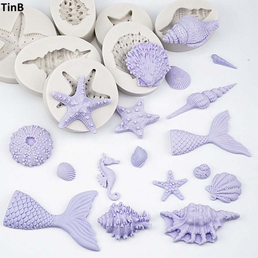 3D Mermaid Tail  Silicone Molds Shell Starfish Soap Mold Cake Decoration Sugar Craft Tools Candle Moulds DIY Craft Fondant Molds
