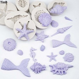 3D Mermaid Tail  Silicone Molds Shell Starfish Soap Mold Cake Decoration Sugar Craft Tools Candle Moulds DIY Craft Fondant Molds