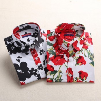 Dioufond Vintage Womens Tops and Blouses Cotton Floral Print Shirt Long Sleeve Blusas Femininas Plus Size Female Clothes Fashion