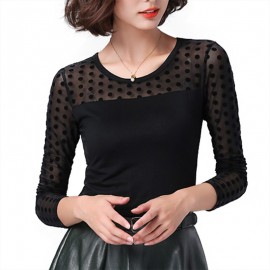 Soperwillton Women Blouse Shirt Lace 2019 Fashion O-neck Long Sleeve Black korean Shirts Casual winter Blouses Ladies Tops #B748
