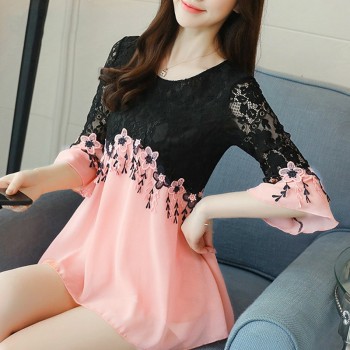 Plus size 3XL 4XL 5XL chiffon women blouse shirt Fashion woman blouses 2019  hollow out lace shirt women blusa feminina D583 40