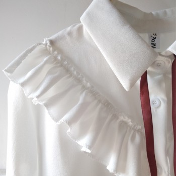 New Ruffles Womens Shirts Striped White Blouses with Bow Flare Long Sleeve Shirt Women Autumn Chiffon Shirt Blouse Top Female