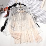 Lace See-through Women Blouse Summer Ruffled Neck Butterfly Sleeve Sexy Ladies Tops Flower Back Shirts Night Club Tops 0.07