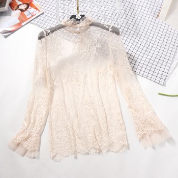 Lace See-through Women Blouse Summer Ruffled Neck Butterfly Sleeve Sexy Ladies Tops Flower Back Shirts Night Club Tops 0.07