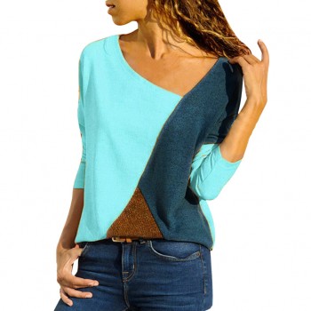 S-5XL NEW Autumn Fashion Women O-Neck Long Sleeve Blouse summer women clothing Color Casual Patchwork Tops #YL10