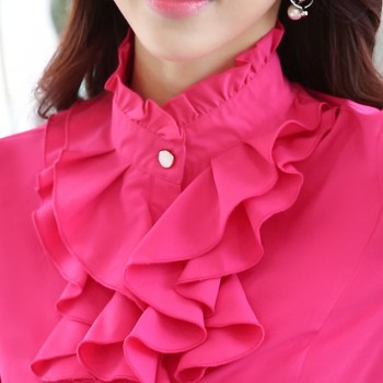 Lenshin White Blouse Fashion Female Full Sleeve Casual Shirt Elegant Ruffled Collar Office Lady Tops Women Wear