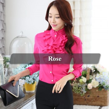 Lenshin White Blouse Fashion Female Full Sleeve Casual Shirt Elegant Ruffled Collar Office Lady Tops Women Wear
