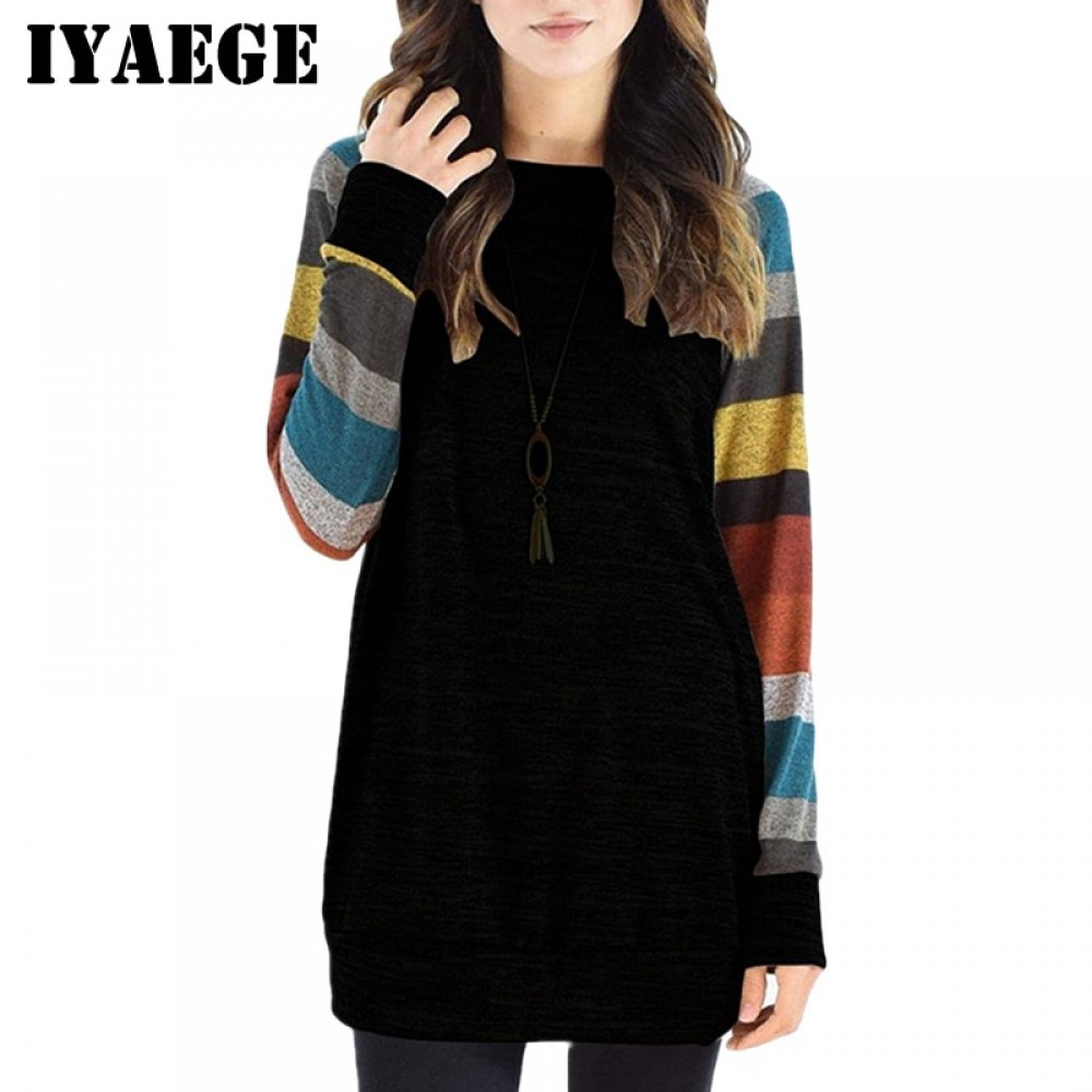 IYAEGE New Fashion Womens Tops And Blouses Casual Long Sleeve Striped Patchwork Tee Shirt Loose Baseball Shirt Tunic Tops Blusas