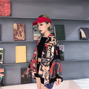 Neploe 2019 Summer Harajuku Blouse Women Man Kimono Cardigan Japanese Cartoon Printed Loose Tops Blusas Mujer De Moda 35867