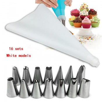 16 Pcs/Set Silicone Icing Piping Cream Pastry Bag + Stainless Steel Nozzle Pastry Tips Converter DIY Cake Decorating Tools