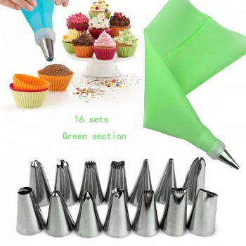 16 Pcs/Set Silicone Icing Piping Cream Pastry Bag + Stainless Steel Nozzle Pastry Tips Converter DIY Cake Decorating Tools