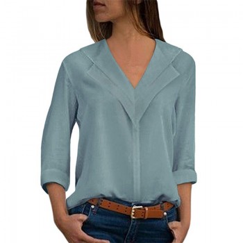 White Blouse Long Sleeve Chiffon Blouse Double V-neck Women Tops and Blouses Solid Office Shirt Lady Blouse Shirt Blusas Camisa