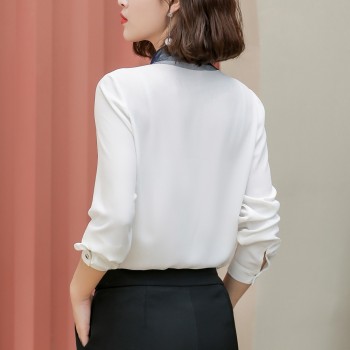 New Arrival 2019 Autumn Fall White Blue Apricot Lace Blouse S-4XL Plus Sizes Long Sleeve Shirt Solid Casual Tops