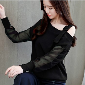 Autumn long sleeve shirt women fashion woman blouses 2019 sexy off shoulder top solid women blouse shirt clothing female 1224 40
