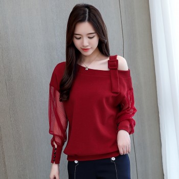 Autumn long sleeve shirt women fashion woman blouses 2019 sexy off shoulder top solid women blouse shirt clothing female 1224 40