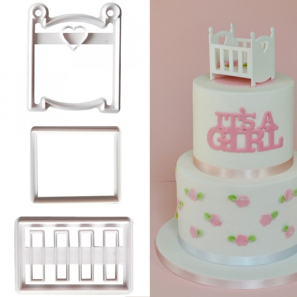 Birthday party DIY fondant molds cutters embosser Girls Boys baby cot Sugar craft moulds Cake dessert Decoration bakeware tools