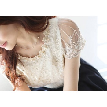 2019 fashion Summer New Offer womens chiffon shirt lace top beading embroidery o-neck  Womens Blouses Blouse  S-XXXL  d338A31