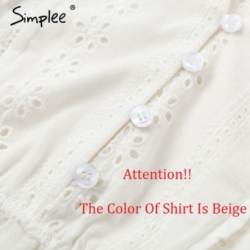 Simplee Sexy v neck summer blouse women Elegant ruffle high waist embroidery cotton shirt Fashion white blouse 2019 ladies tops