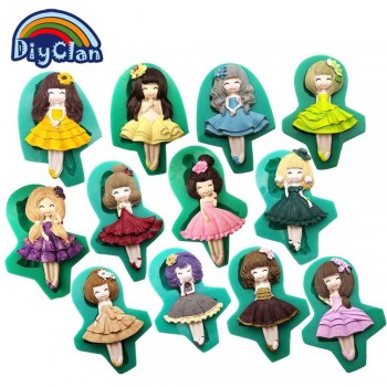 New 12 style pretty girl fondant molds cake decorating tools silicone moulds for chocolate polymer clay resin mold baking tools
