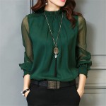 Chiffon Blouse 2019 New Women Tops Long Sleeve Stand Neck Work Wear Shirts Elegant Lady Blouses Casual Solid Color Blusas 32746