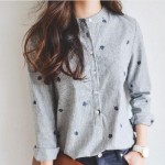 2018 Autumn Shirt Leaves Embroidery Long Sleeve Women Blouses Female Ladies Casual Shirts Women Tops Striped Blusas femininas