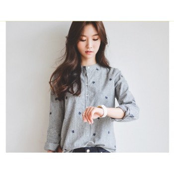 2018 Autumn Shirt Leaves Embroidery Long Sleeve Women Blouses Female Ladies Casual Shirts Women Tops Striped Blusas femininas