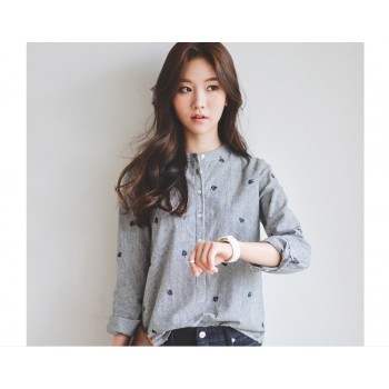 2018 Autumn Shirt Leaves Embroidery Long Sleeve Women Blouses Female Ladies Casual Shirts Women Tops Striped Blusas femininas