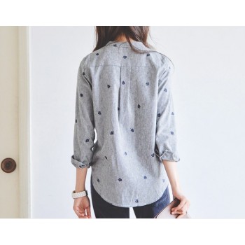 2018 Autumn Shirt Leaves Embroidery Long Sleeve Women Blouses Female Ladies Casual Shirts Women Tops Striped Blusas femininas