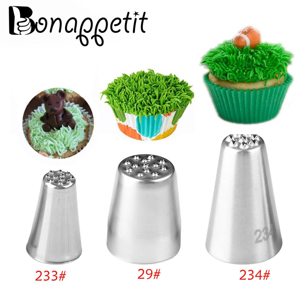 1/3Pcs Grass Cream Icing Nozzles Stainless Steel Pastry Fury Decoration Cupcake Head Cake Decorating Tools Pastry Tools