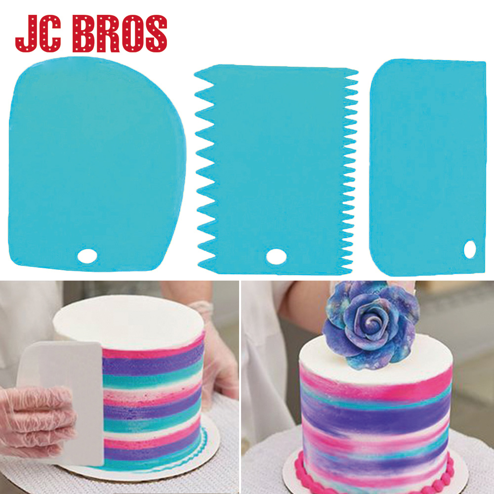 3Pcs/set Plastic Dough Knife Icing Fondant Scraper Jagged Edge Plain Smooth Cake Paddle Cake Spatulas Baking Pastry Tools