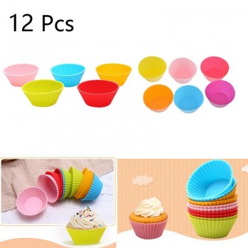 Urijk 12pcs Muffin Silicone Mold Bakeware Cupcake Liners Mold Baking Cake Decorating Tools Kitchen Supplies Random Colors