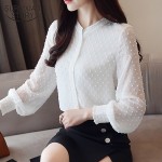 2018 New arrived women shirt sweet  female V collar wave point long-sleeved suntan  women blouse Korean style OL blusa 0974  30