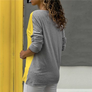 GA@Blouse 2019 Women Casual Womens Tops And Blouses Patchwork Color Block O-Neck Long Sleeve Shirt Blouse Top