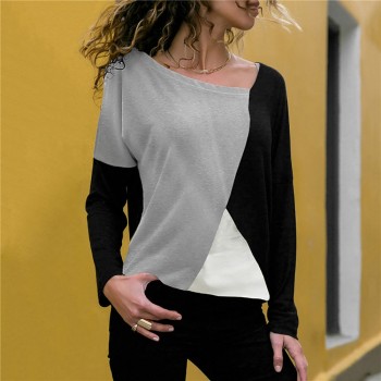 GA@Blouse 2019 Women Casual Womens Tops And Blouses Patchwork Color Block O-Neck Long Sleeve Shirt Blouse Top