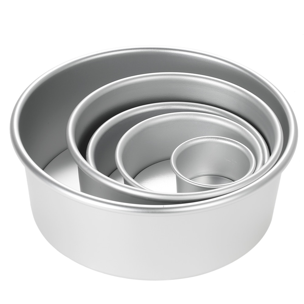 5pcs/set Aluminum Alloy Round Cake Mould Chiffon Cake Baking Pan Pudding Cheesecake Mold Set with Removable Bottom