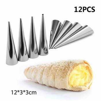 12pcs High Quality Conical Tube Cone Roll Moulds Stainless Steel Spiral Croissants Molds Pastry Cream Horn Cake Bread Mold