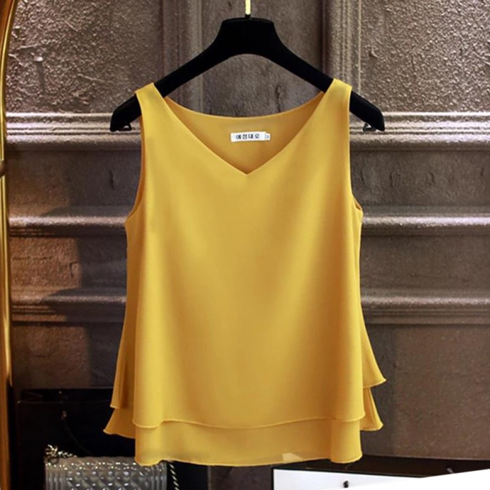 2019 Fashion Brand Womens blouse Summer sleeveless Chiffon shirt Solid  V-neck Casual blouse Plus Size 4XL Loose Female Top