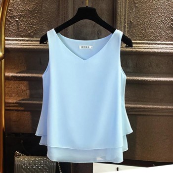 2019 Fashion Brand Womens blouse Summer sleeveless Chiffon shirt Solid  V-neck Casual blouse Plus Size 4XL Loose Female Top
