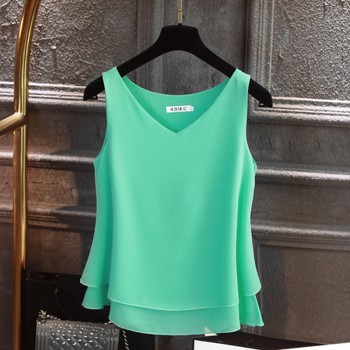 2019 Fashion Brand Womens blouse Summer sleeveless Chiffon shirt Solid  V-neck Casual blouse Plus Size 4XL Loose Female Top