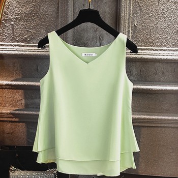 2019 Fashion Brand Womens blouse Summer sleeveless Chiffon shirt Solid  V-neck Casual blouse Plus Size 4XL Loose Female Top