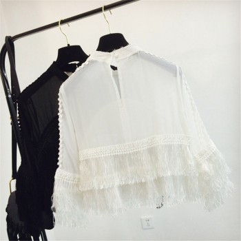 Tassel Patchwork Chiffon Blouse Women 2019 New Fashion Perspective Loose Blusa Solid Slim Hollow Out Feminino Shirts 64470