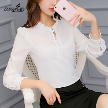 Autumn 2019 Women White Shirt Long Sleeve Black Shirt Korean Women Clothing Streetwear Slim Chiffon Blouse Elegant Women Tops